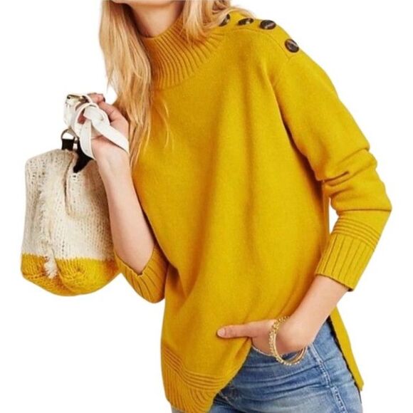 Anthropologie Margarita Gold Side Button Mockneck LS Tunic Sweater Size XS - Picture 1 of 13